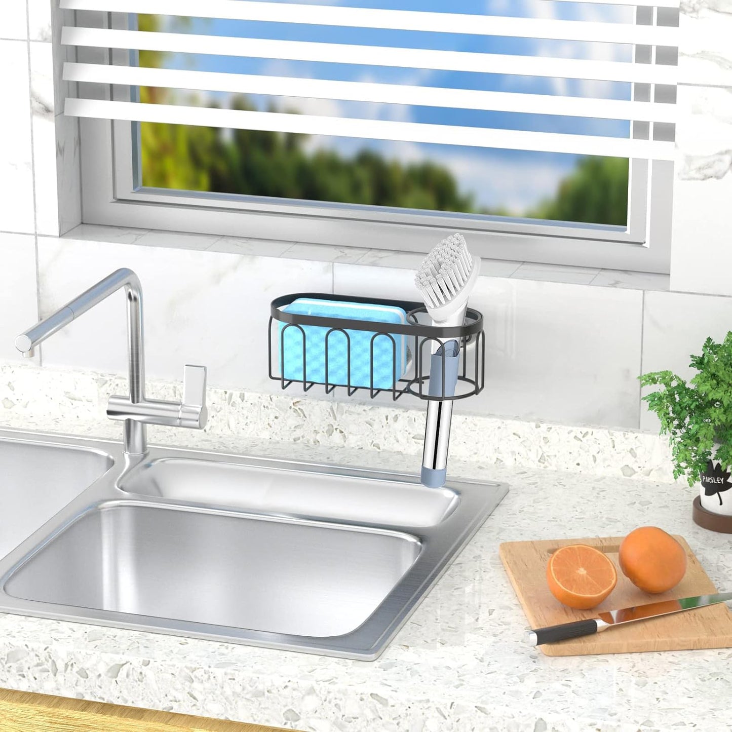 2-in-1 Sponge Holder for Kitchen Sink – Suction Cup, No-Drill, Rust-Resistant Organizer