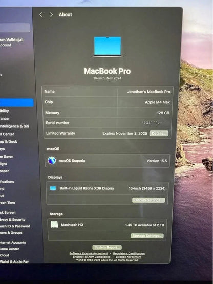 MacBook Pro 16in M4 Max 128 RAM Fully Loaded